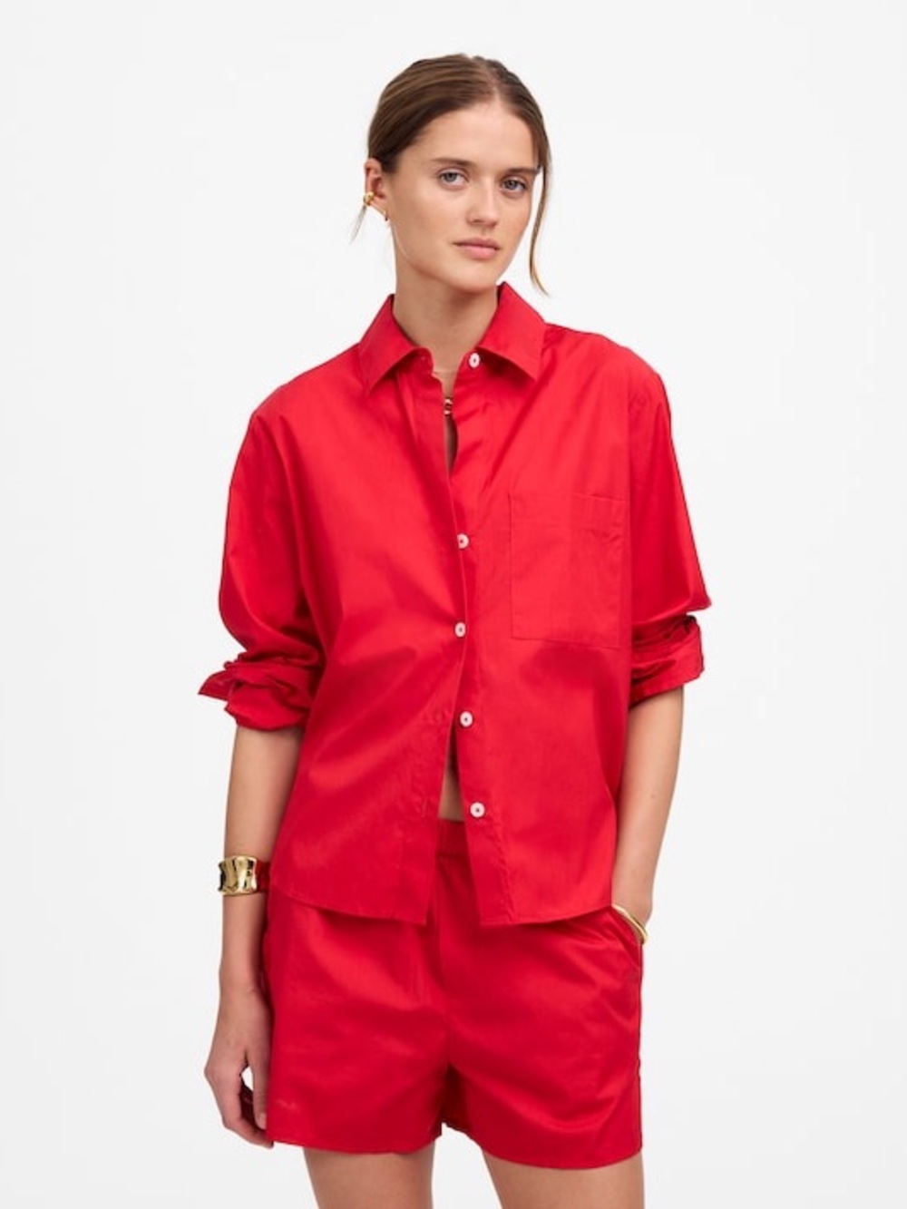Madewell Bright Red Button-Down Shirt, size S